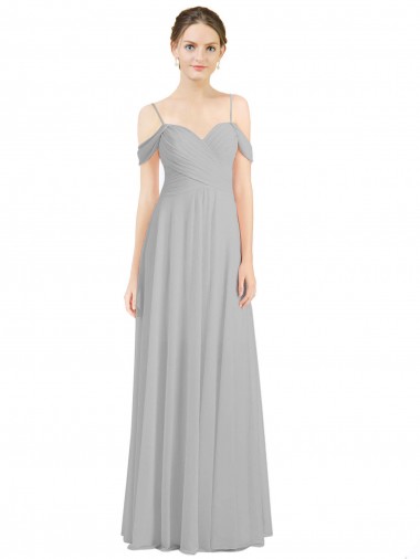 Wholesale Off the Shoulder Long Chiffon Bridesmaid Dress with Ruched Bodice