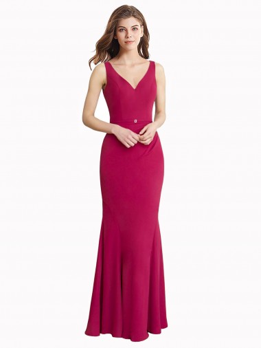 Wholesale V-Neck Mermaid Chiffon Bridesmaid Dress / Prom Dress with V-Back and Belt
