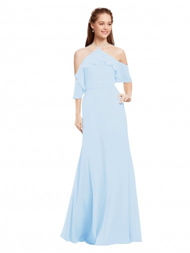 Wholesale Chiffon Halter Neck Bridesmaids Dress with Flounced Neckline