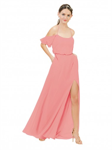 Wholesale Draped Off the Shoulder Sleeves Chiffon Bridesmaid Dress