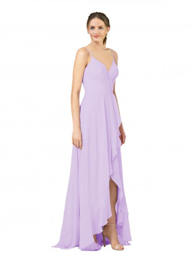Wholesale High-Low Chiffon Bridesmaid Dress with Ruffle Detail