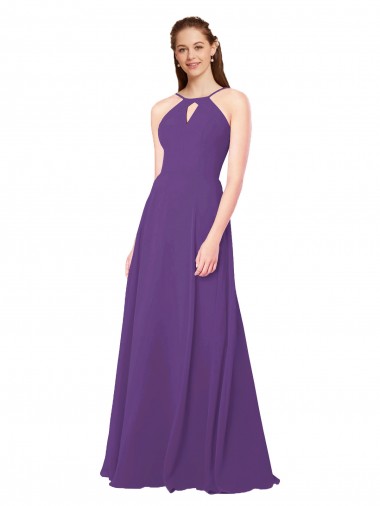 Wholesale High Halter Chiffon Bridesmaid Dress with Keyhole