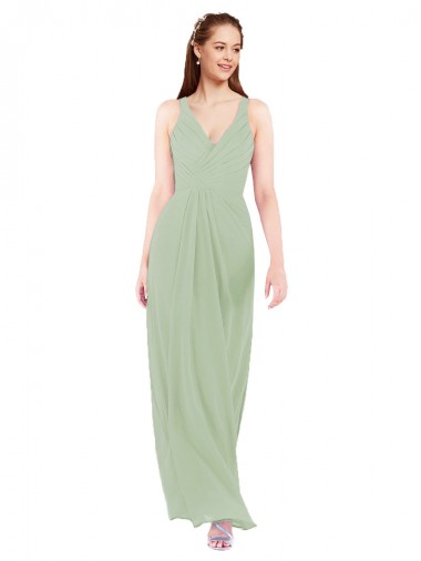 Wholesale Feminine Chiffon Bridesmaid Dress with Ruching and V-Neckline