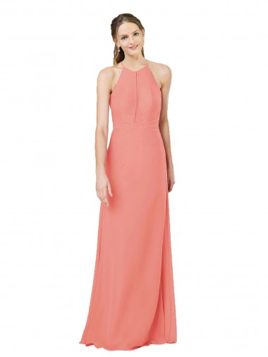 Wholesale Modern Long Chiffon Bridesmaid Dress with Keyhole Back