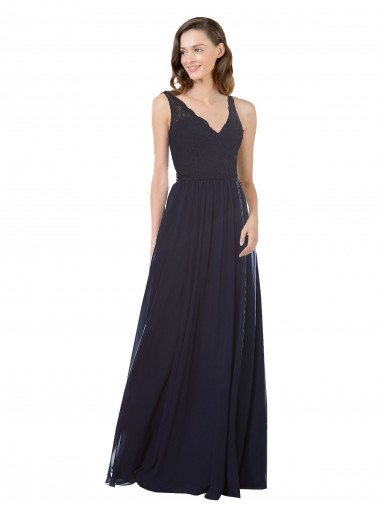 Wholesale Elegant Chiffon Bridesmaid Dress with V-Neck Lace Bodice