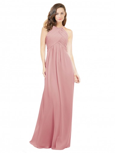 Wholesale Chiffon Bridesmaids Dress with Draped Bodice and Keyhole Back