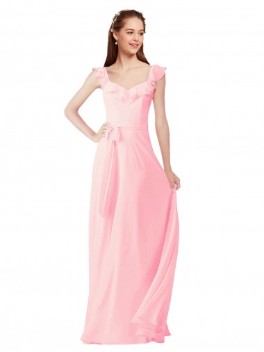 Wholesale Chiffon Bridesmaids Dress with Ruffle Neckline