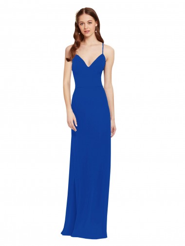 Wholesale Chiffon Bridesmaid Dress with Deep V-Neck and Spaghetti Straps