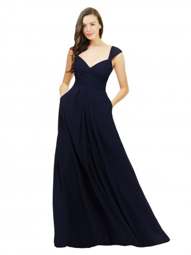 Wholesale Chiffon Bridesmaid Dress with Rouched Draped Bodice and Watteau Back