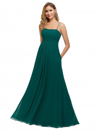 Wholesale Chiffon Bridesmaid Dress with Pleated Bodice and Straps