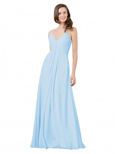 Wholesale Long V-Neck Chiffon Bridesmaid Dress with Keyhole Back