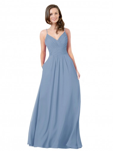 Wholesale A-Line Ruched V-Neckline Chiffon Bridesmaid Dress with Pockets
