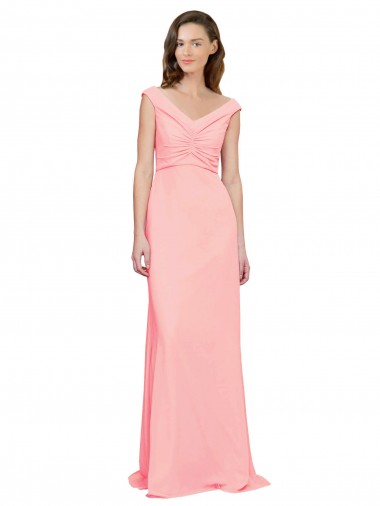 Wholesale Luxe Chiffon Bridesmaid Dress with Shoulder Tip Gathered Bodice