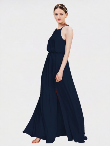 Wholesale High Halter Chiffon Bridesmaid Dress with Side Slit