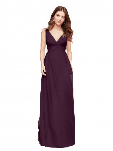 Wholesale Plunging V-Neckline Long Chiffon Bridesmaid Dress with Deep V-Back