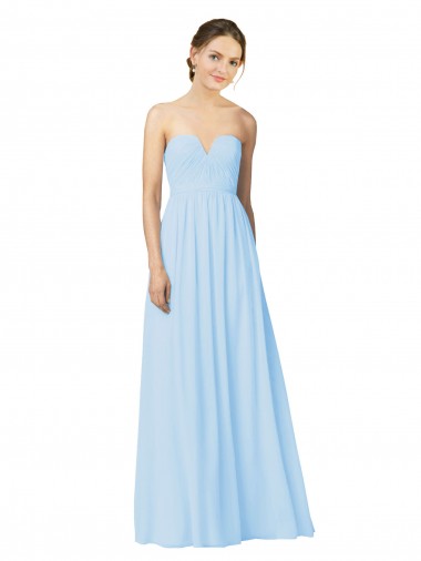 Wholesale Full Length Chiffon Bridesmaid Dress with Deep Sweetheat and Shirred Bodice