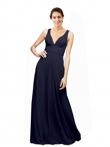 Wholesale Open Back Long Chiffon Bridesmaid Dress with Plunging V-Neck Bodice