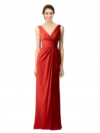 Wholesale Shirred Long Floor Length Chiffon Bridesmaid Dress with V-Back