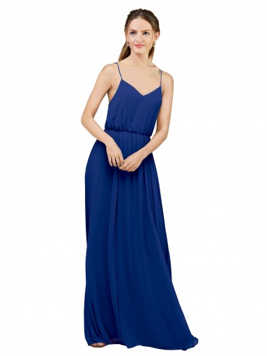 Wholesale Long Chiffon Bridesmaid Dress with Spaghetti Strap Bodice