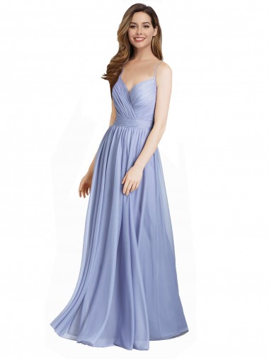 Wholesale Ruched Criss Over Bodice Chiffon Bridesmaid Dress with Lace Open Back