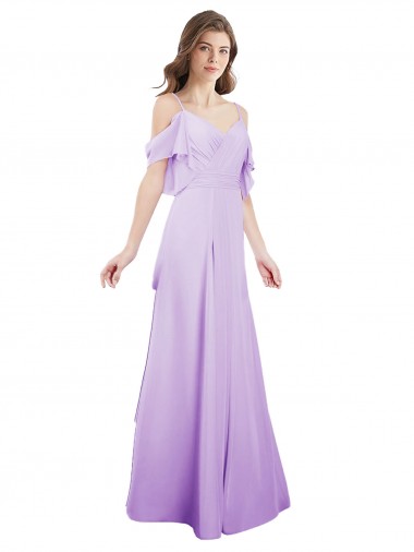 Wholesale Chiffon Bridesmaid Dress with Draped Sweetheart Bodice and Off The Shoulder Flounces
