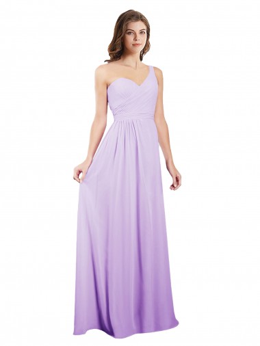 Wholesale Draped One Shoulder A-Line Long Chiffon Bridesmaid Dress