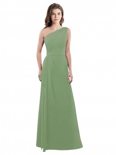 Wholesale One Shoulder Chiffon Bridesmaid Dress with Pleats and Side Slit
