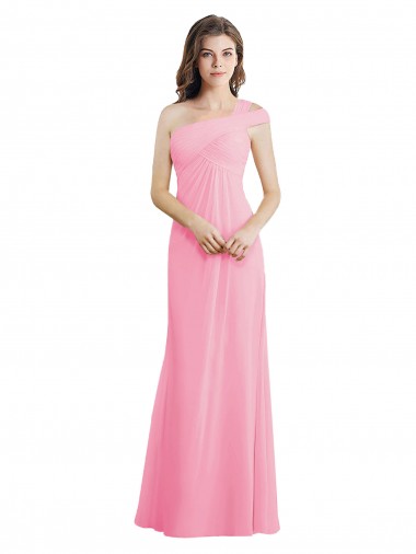 Wholesale Single Shoulder Chiffon Bridesmaid Dress with Draped Bodice