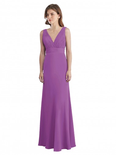 Wholesale V-Shaped Neckline Long Chiffon Bridesmaid Dress with Cascading Ruffles Back