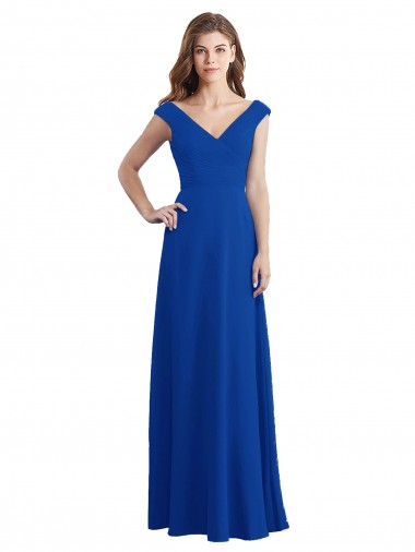 Wholesale Draped Shoulder V-Neck Long Chiffon Bridesmaid Dress