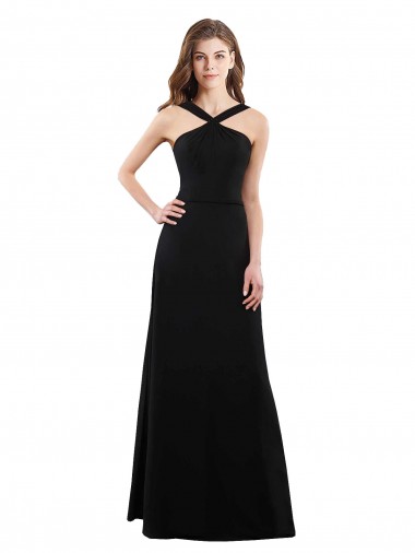 Wholesale Chiffon A-Line Bridesmaid Dress with Criss Cross Halter Top