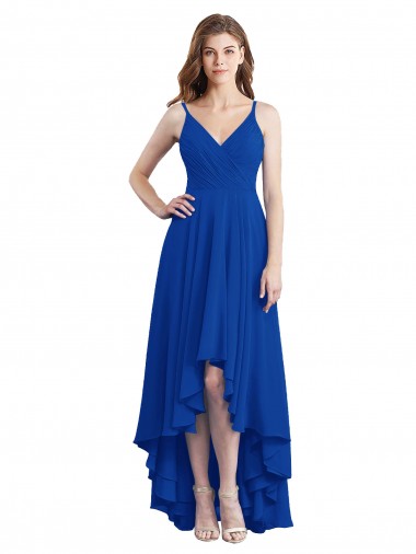 Wholesale Draped High Low Chiffon Bridesmaid Dress with Cross Over Bodice