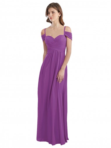 Wholesale Cold Shoulder Long Chiffon Bridesmaid Dress with Ruching Details