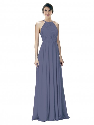 Wholesale Halter Neck Ruched Bodice Chiffon Bridesmaid Dress