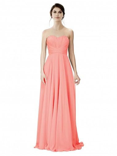 Wholesale Strapless Chiffon Bridesmaid Dress with Ruched Sweetheart Neckline