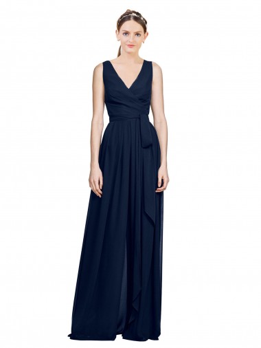 Wholesale V-Neck Ruched Chiffon Bridesmaid Dress with Waistband