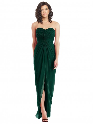 Wholesale Twist Front Draped Chiffon Bridesmaid Dress with Slit