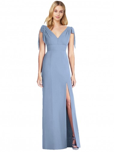 Wholesale Bow-Shoulder Sleeveless Deep V-Back Mermaid Bridesmaid Dress