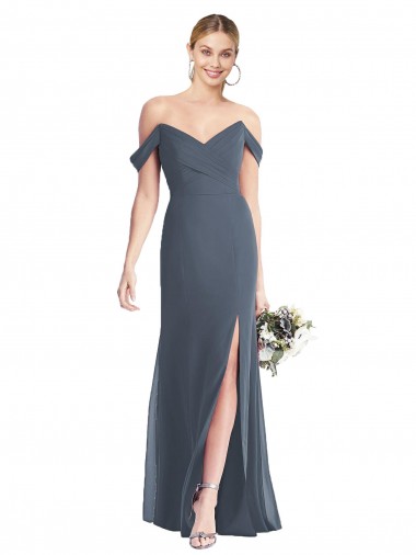 Wholesale Off the Shoulder Criss Cross Bodice Trumpet Chiffon Bridesmaid Dress