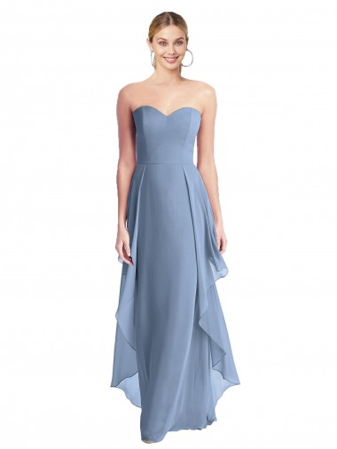 Wholesale Strapless Chiffon Bridesmaid Dress with Skirt Overlay