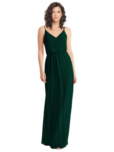 Wholesale V-Neck Blouson Bodice Chiffon Maxi Bridesmaid Dress