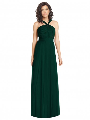 Wholesale Draped Halter Neck Long Chiffon Bridesmaid Dress with Low Back