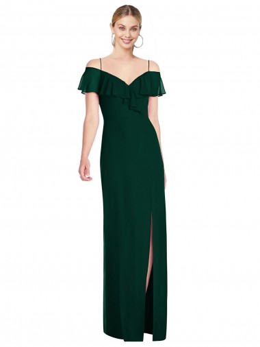 Wholesale Ruffled Cold-Shoulder Maxi Chiffon Bridesmaid Dress