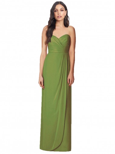 Wholesale Side Front Slit Draped Strapless Chiffon Bridesmaid Dress