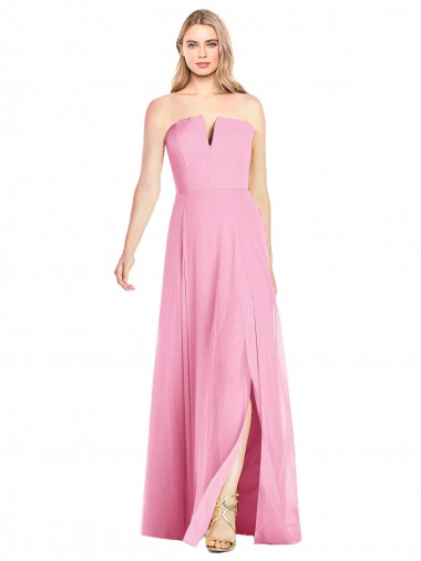 Wholesale Strapless Notch Chiffon Maxi Bridesmaid Dress