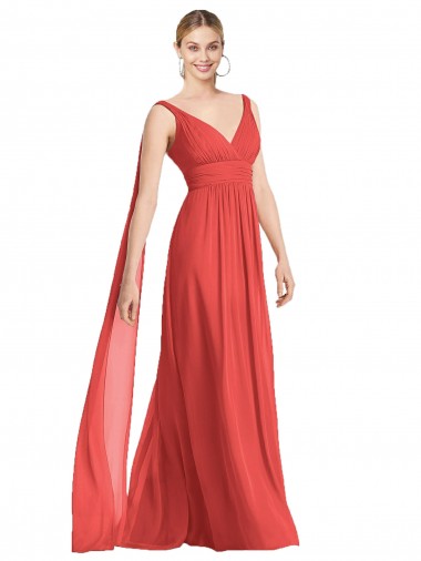 Wholesale Full-Length V-Neck Chiffon Bridesmaid Dress Streamers Back