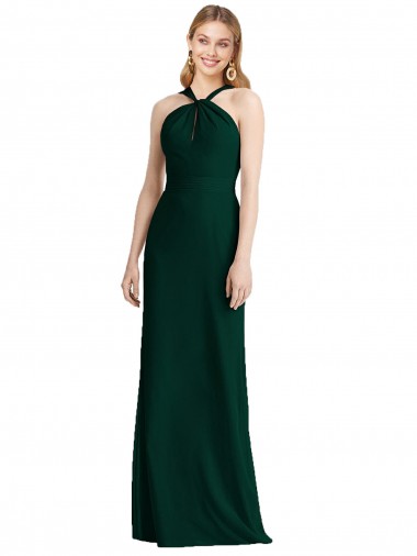 Wholesale Sleek Full-Length Twist Halter Chiffon Bridesmaid Dress