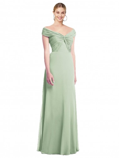 Wholesale Draped Off the Shoulder Lux Chiffon Bridesmaid Dress