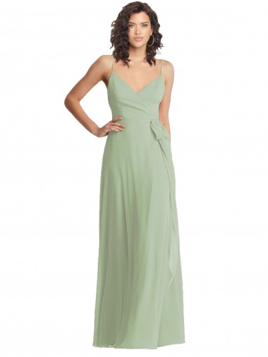 Wholesale V-Neck Low Back Maxi Formal Wrap Chiffon Bridesmaid Dress