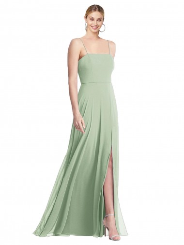 Wholesale Sleek Spaghetti Straps Low Back Square Neck Maxi Formal Chiffon Bridesmaid Dress